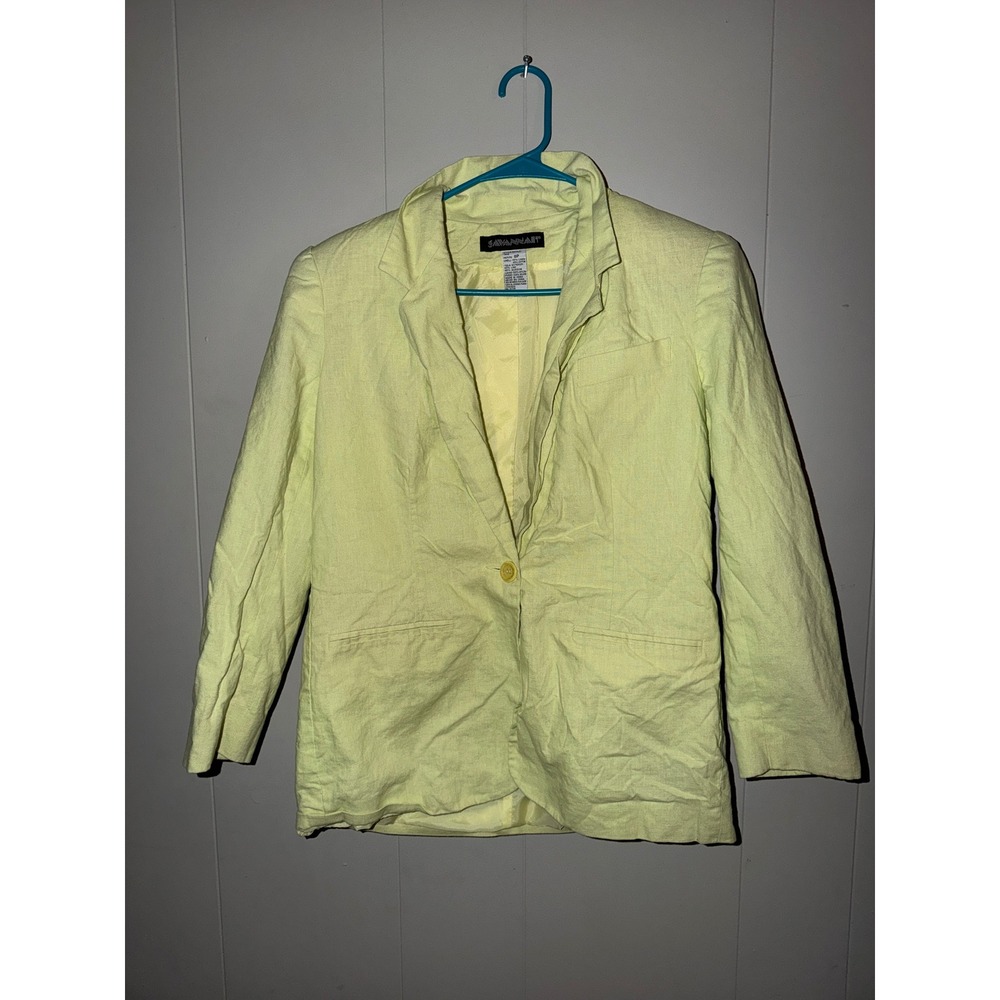 Savannah II Vintage Lime Green Linen Blend Skirt Suit Set Petite 8P Chartreuse